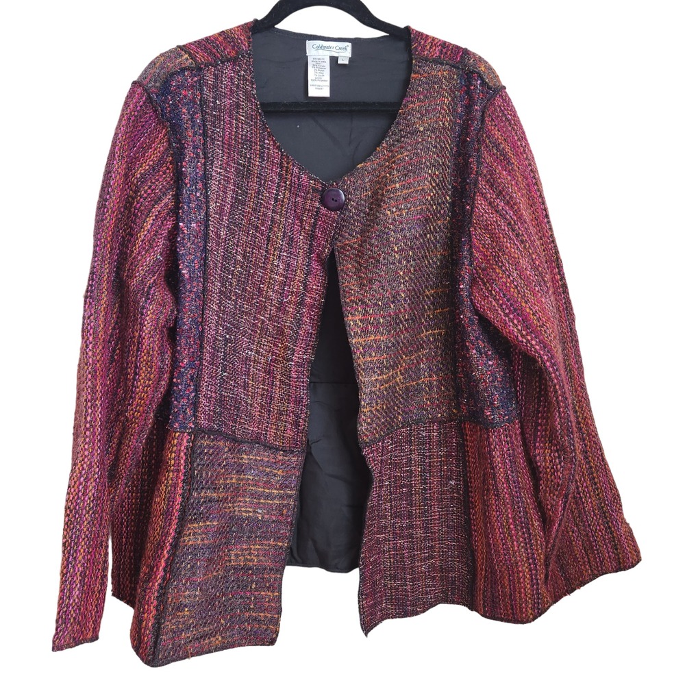 Coldwater Creek Tweed Jacket Blazer Large Boho Patchwork Artsy Lagenlook